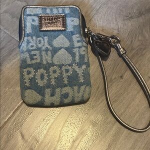 Coach Denim Blue Poppy Wristlet Phone Case with Metallic Trim
